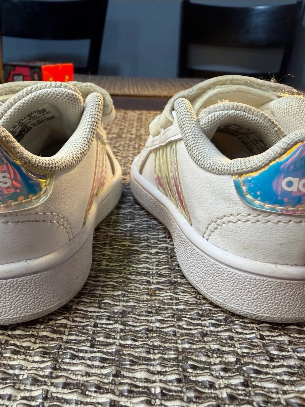 adidas White Kids Sneakers with Iridescent Stripes